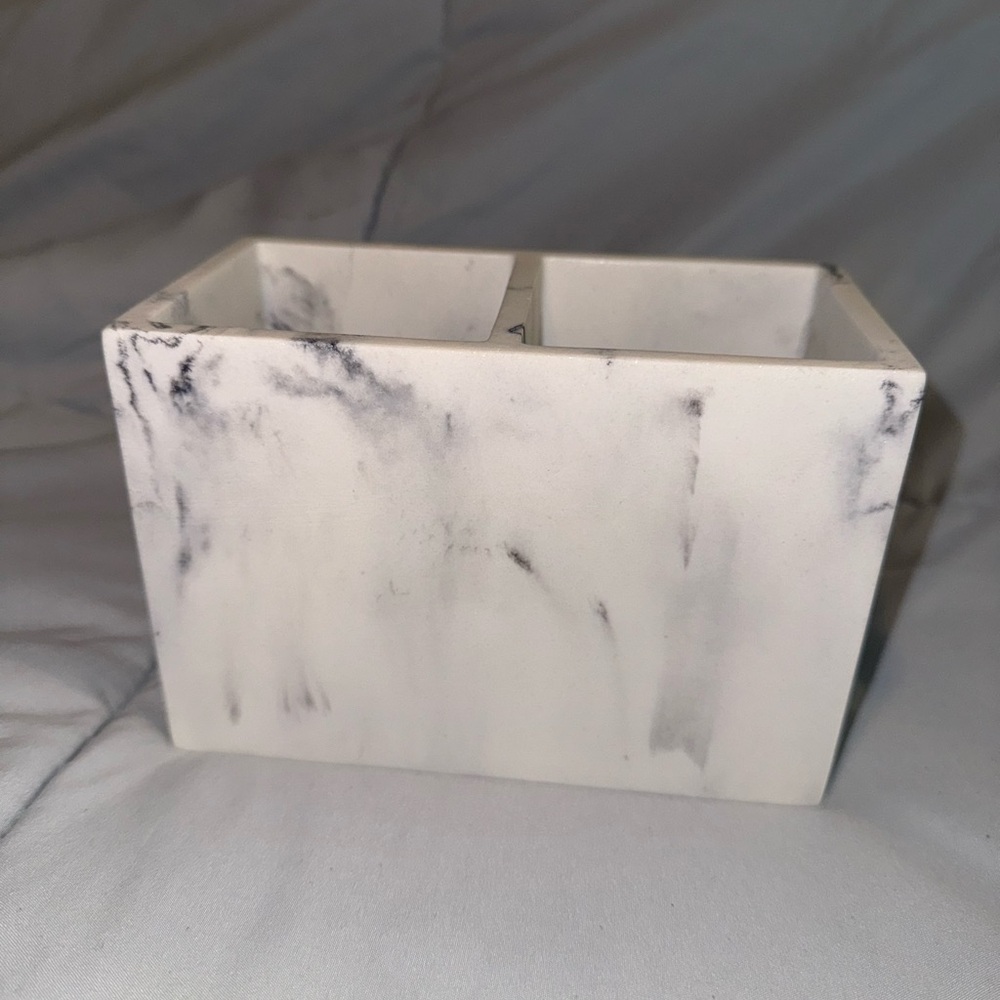 White and Black Bath Accessories with Geometric Design